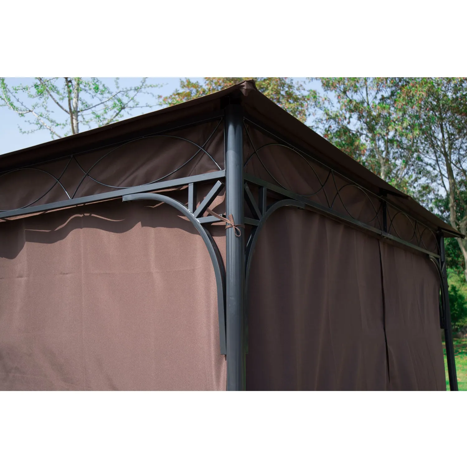 10x10 ft Gazebo Canopy with Curtains - Coffee