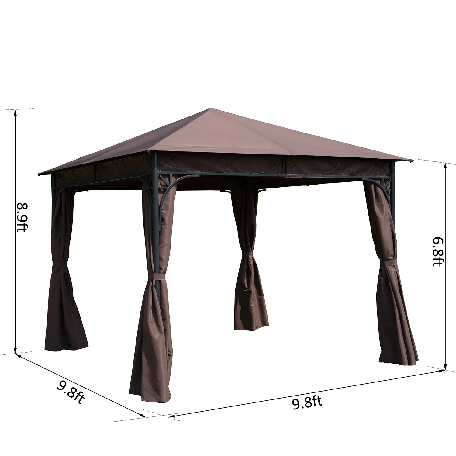 10x10 ft Gazebo Canopy with Curtains - Coffee