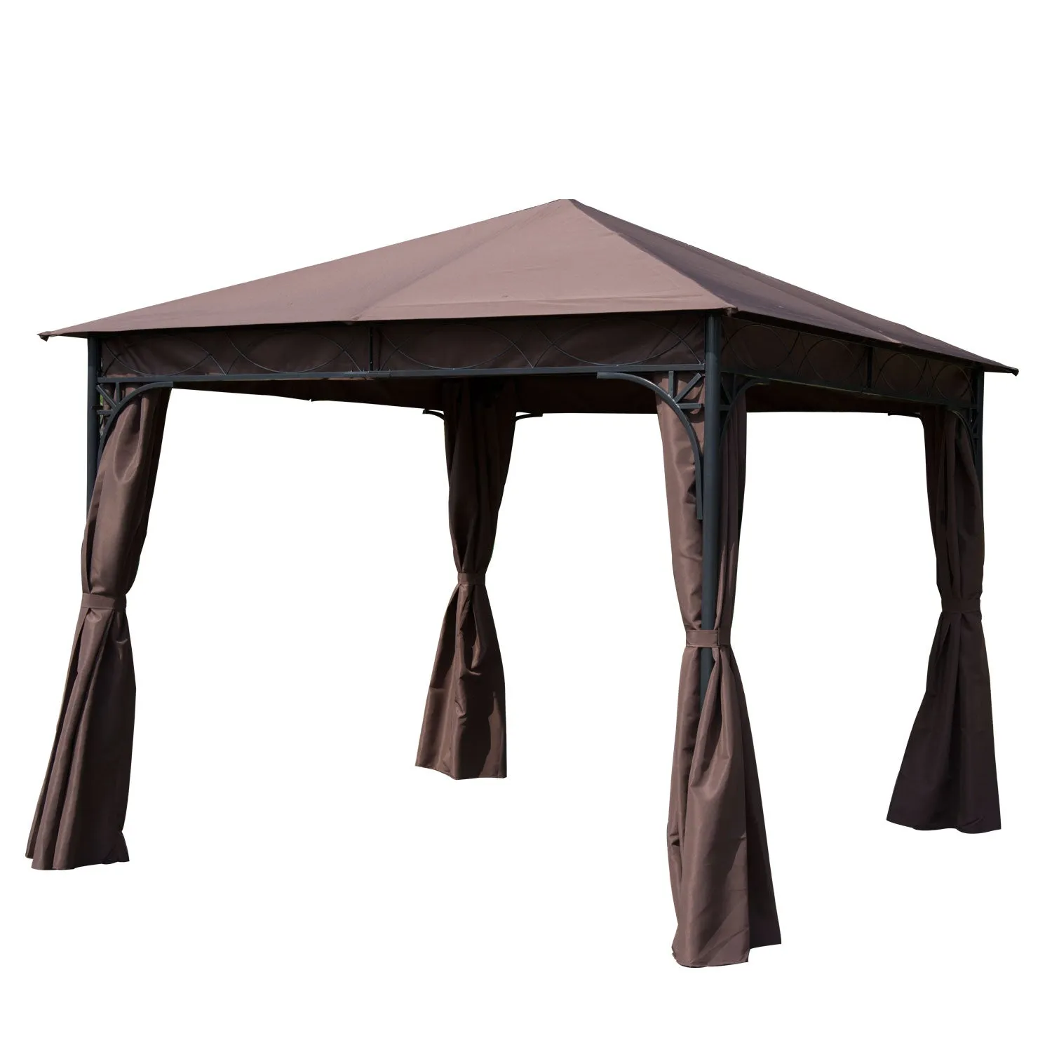 10x10 ft Gazebo Canopy with Curtains - Coffee