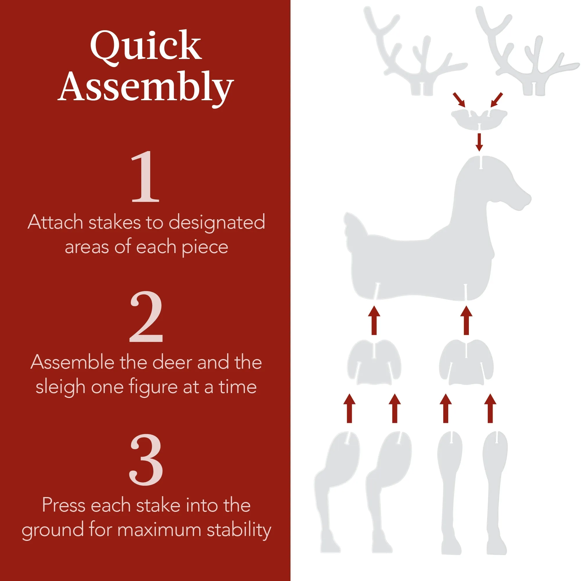 3-Piece Deer & Sleigh Silhouette Set Holiday Yard Decoration w/ Stakes - 4ft