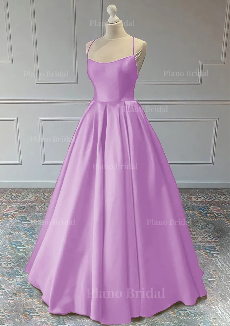 A-line Sleeveless Square Neckline Long/Floor-Length Satin Prom Dress