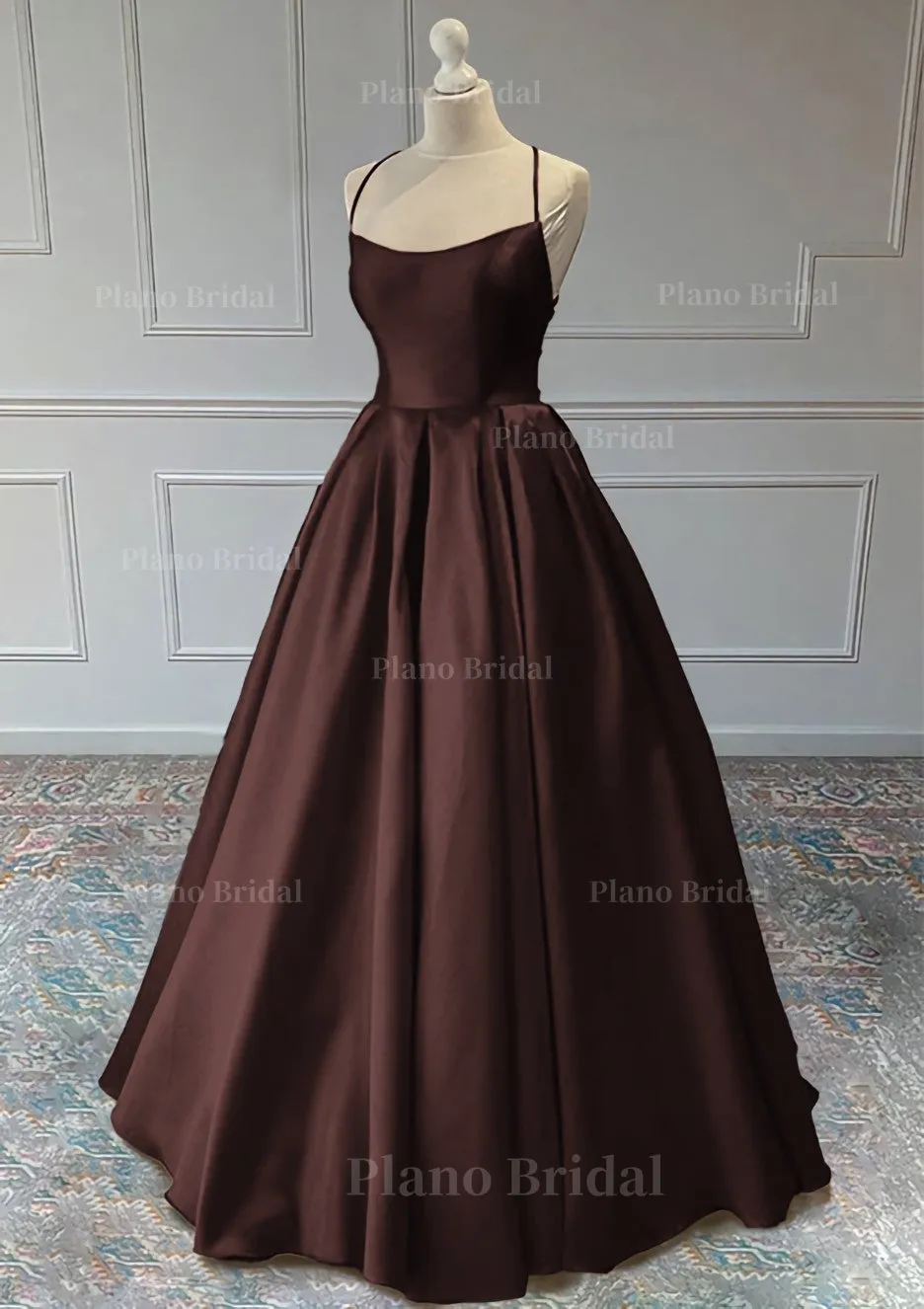 A-line Sleeveless Square Neckline Long/Floor-Length Satin Prom Dress