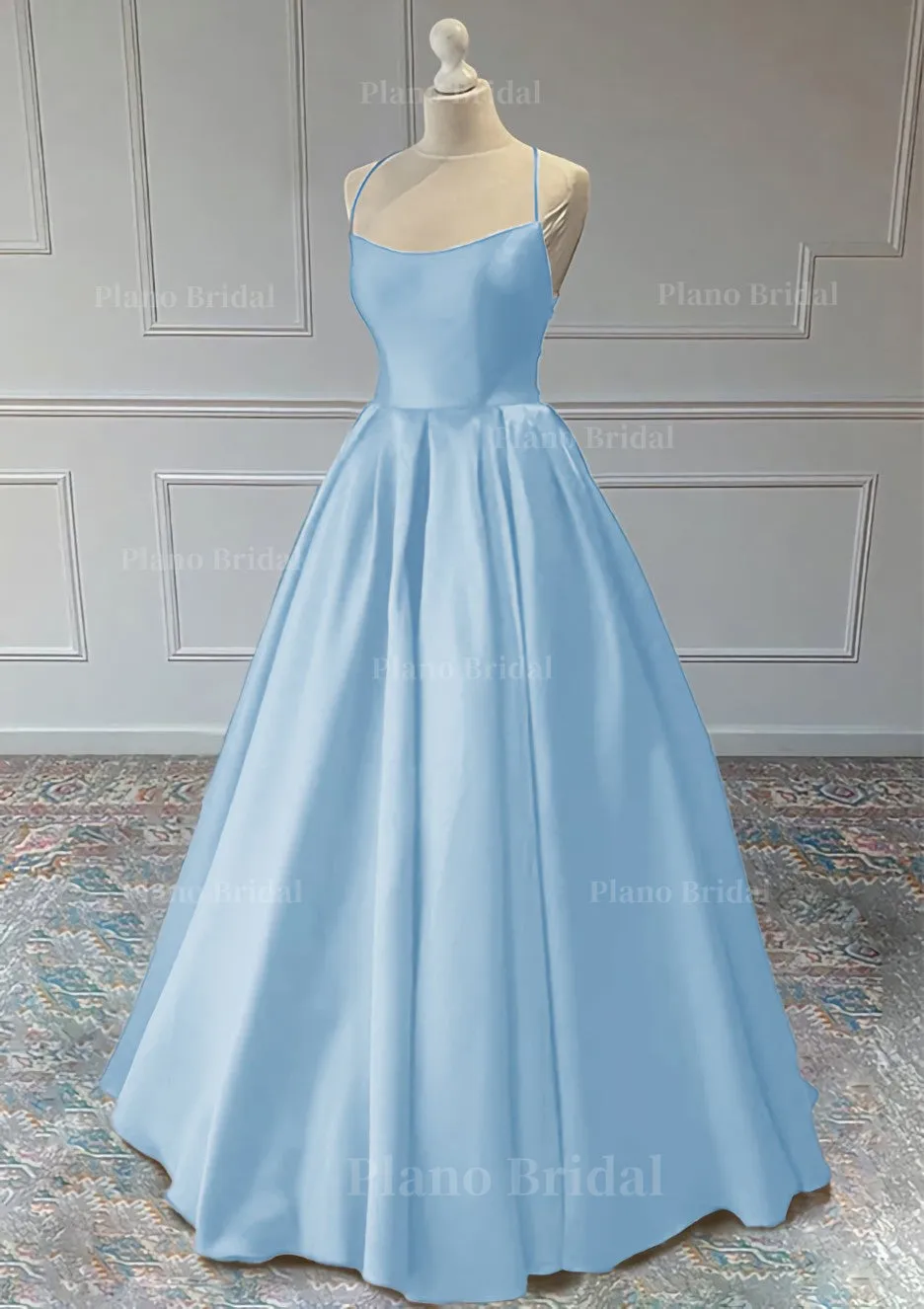 A-line Sleeveless Square Neckline Long/Floor-Length Satin Prom Dress