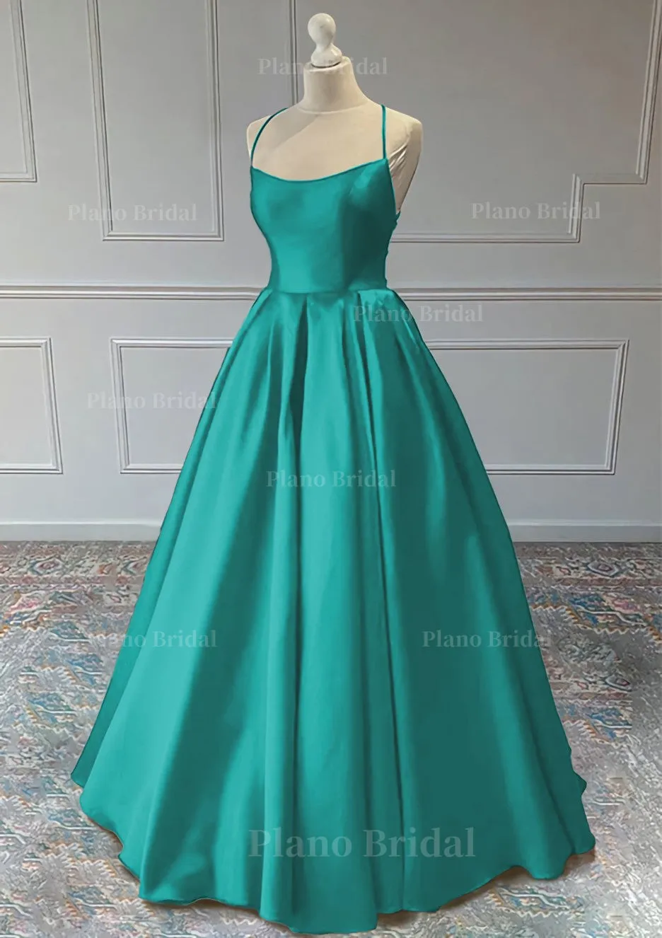 A-line Sleeveless Square Neckline Long/Floor-Length Satin Prom Dress