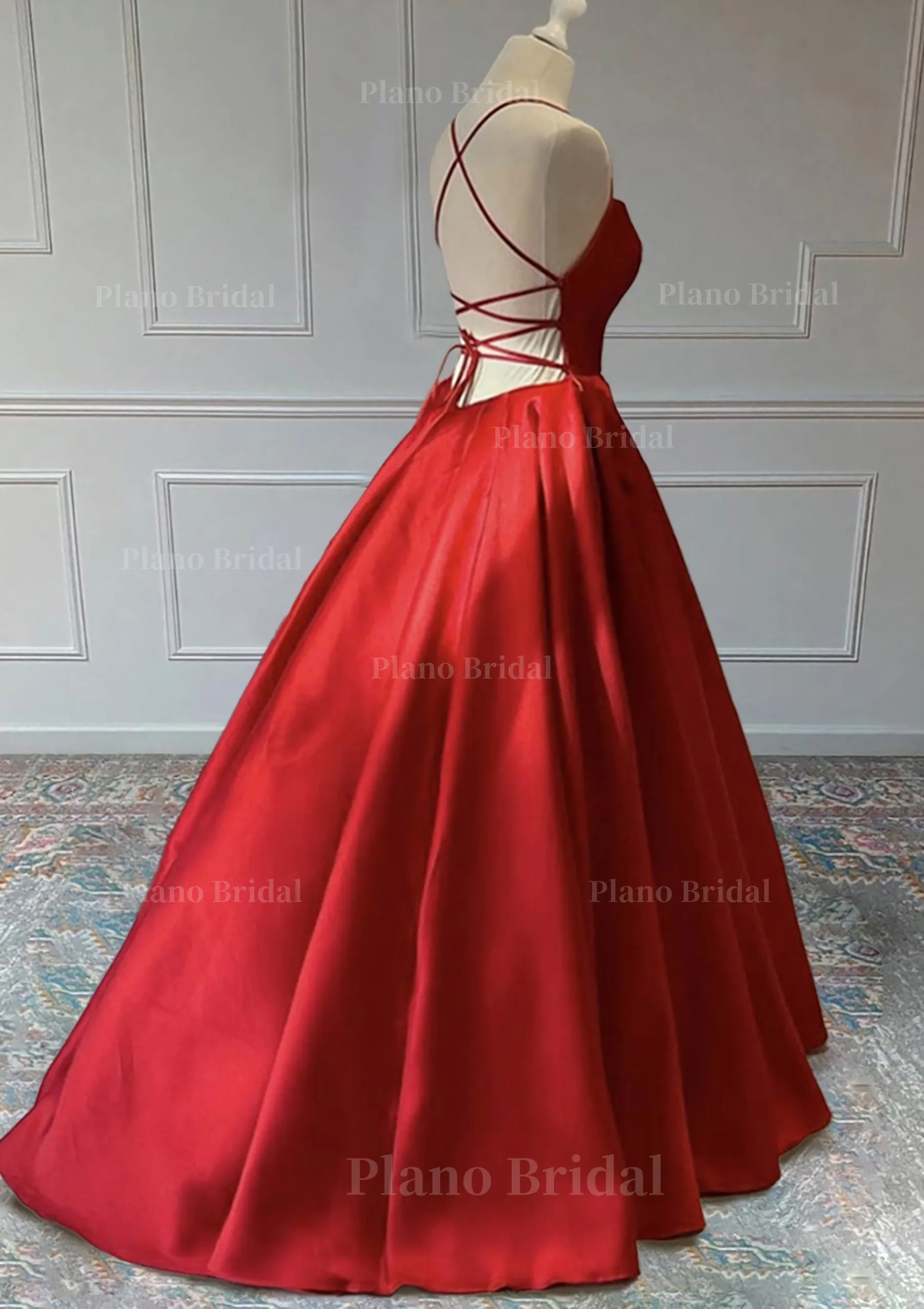 A-line Sleeveless Square Neckline Long/Floor-Length Satin Prom Dress