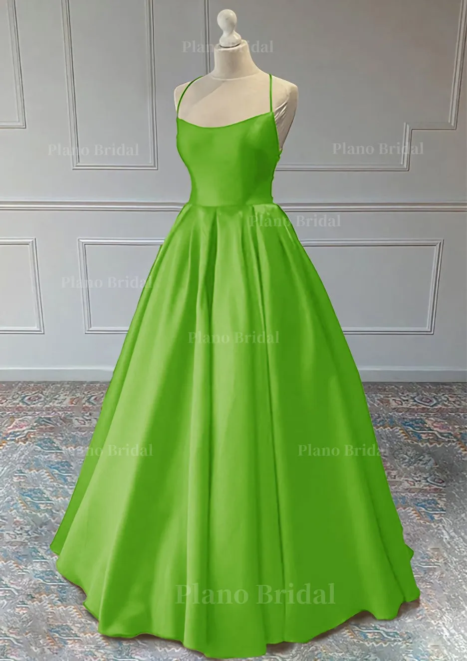 A-line Sleeveless Square Neckline Long/Floor-Length Satin Prom Dress