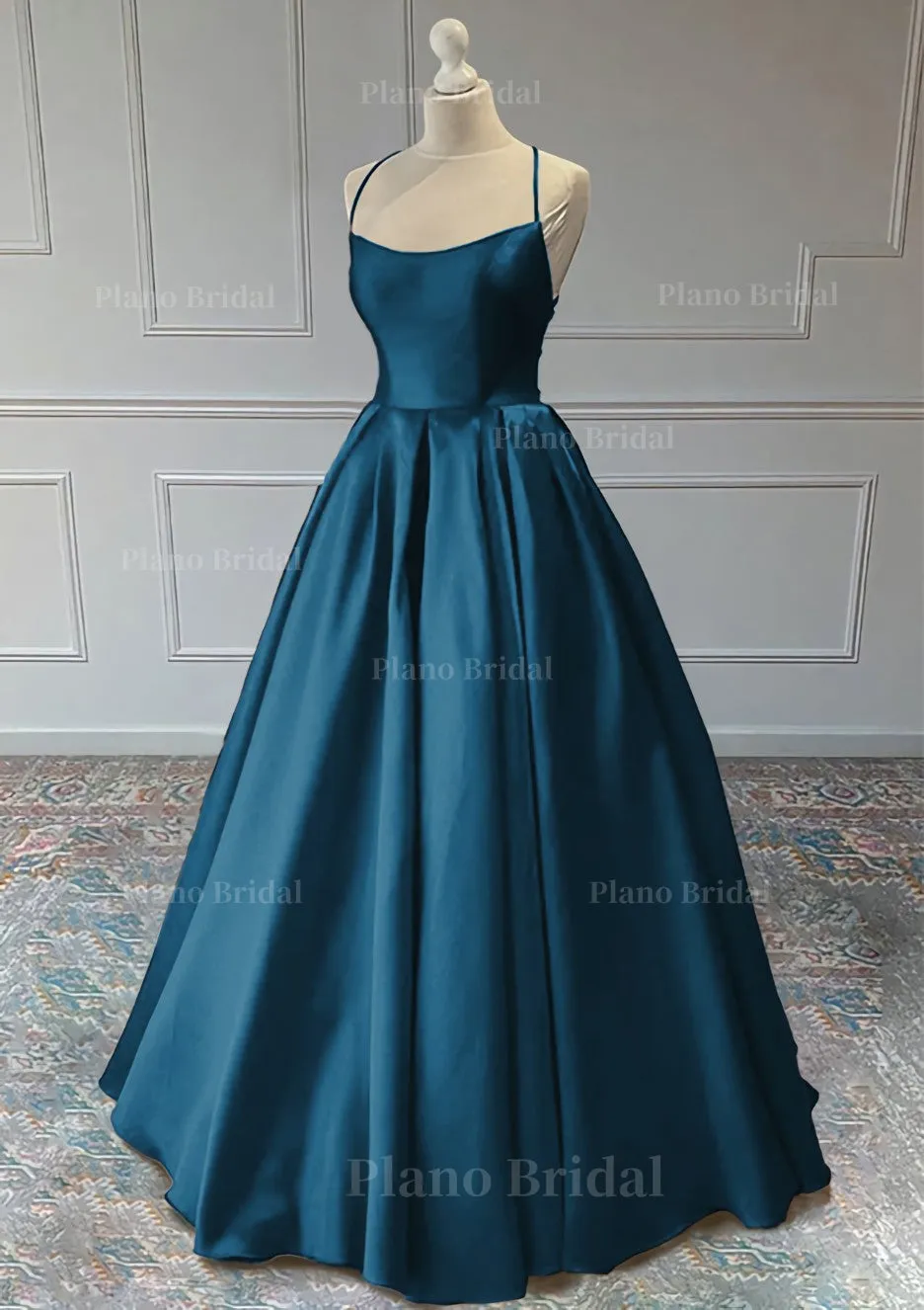 A-line Sleeveless Square Neckline Long/Floor-Length Satin Prom Dress