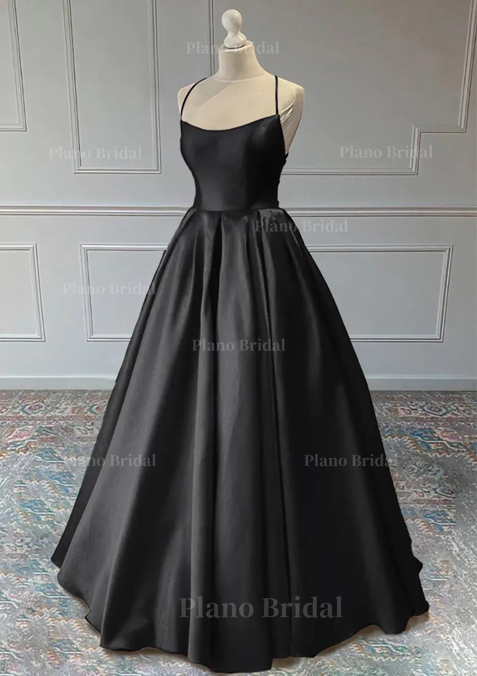 A-line Sleeveless Square Neckline Long/Floor-Length Satin Prom Dress