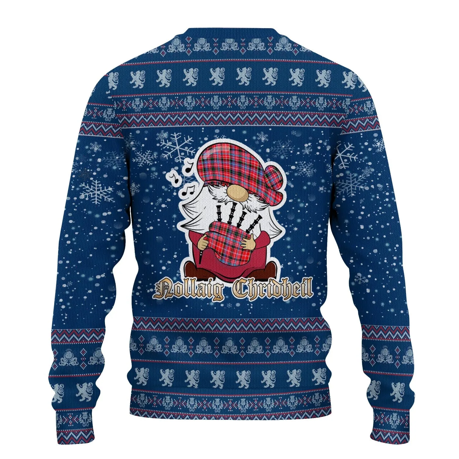 Aberdeen District Clan Christmas Family Ugly Sweater with Funny Gnome Playing Bagpipes