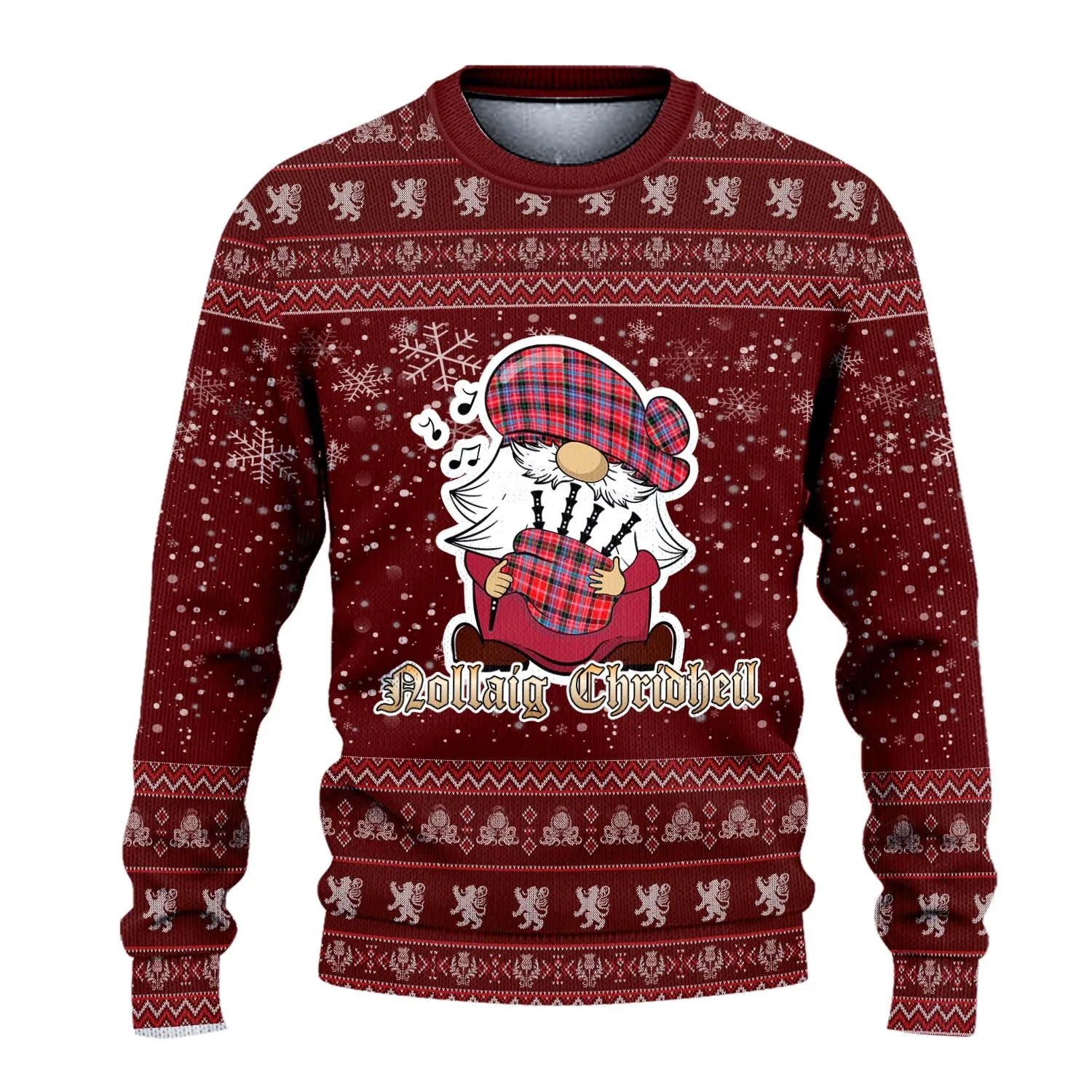 Aberdeen District Clan Christmas Family Ugly Sweater with Funny Gnome Playing Bagpipes