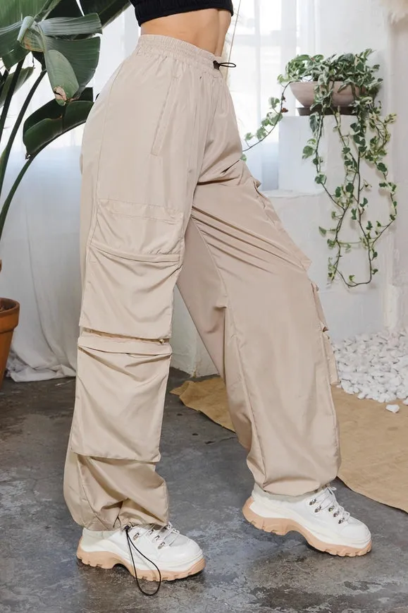 Active Cargo Pants with Adjustable String  Khaki