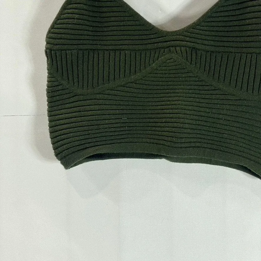 AERIE Women's Dark Green Ribbed Corset Sweater Crop Tank Top SZ M