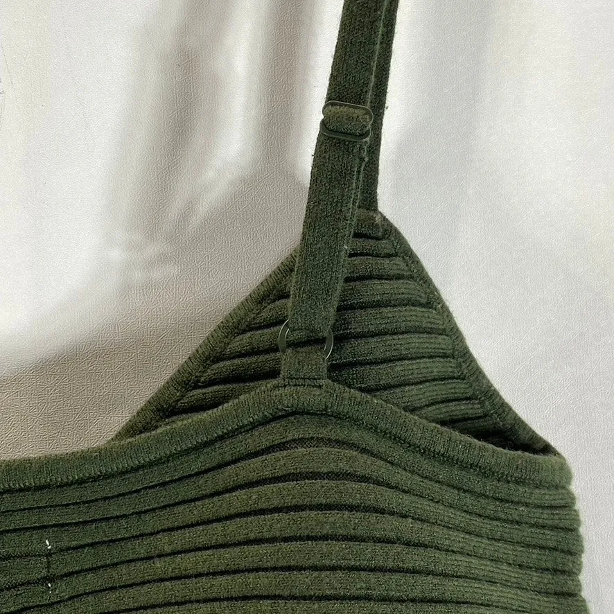 AERIE Women's Dark Green Ribbed Corset Sweater Crop Tank Top SZ M