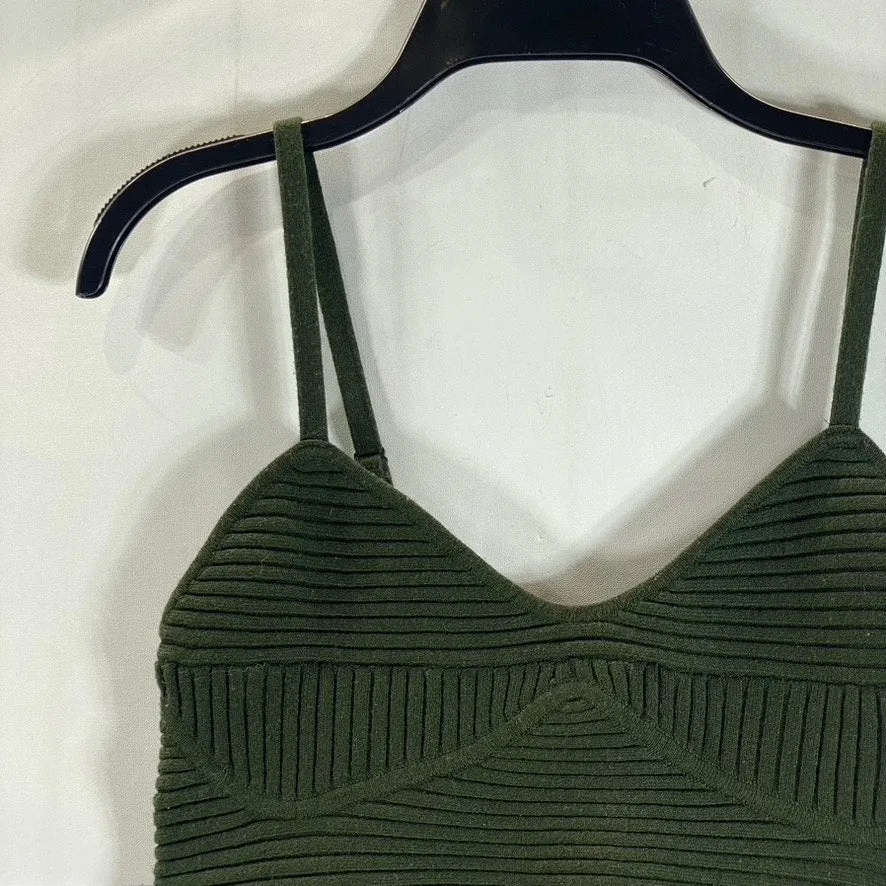 AERIE Women's Dark Green Ribbed Corset Sweater Crop Tank Top SZ M