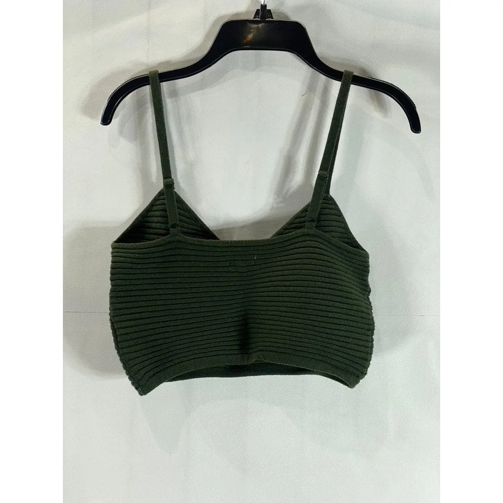 AERIE Women's Dark Green Ribbed Corset Sweater Crop Tank Top SZ M