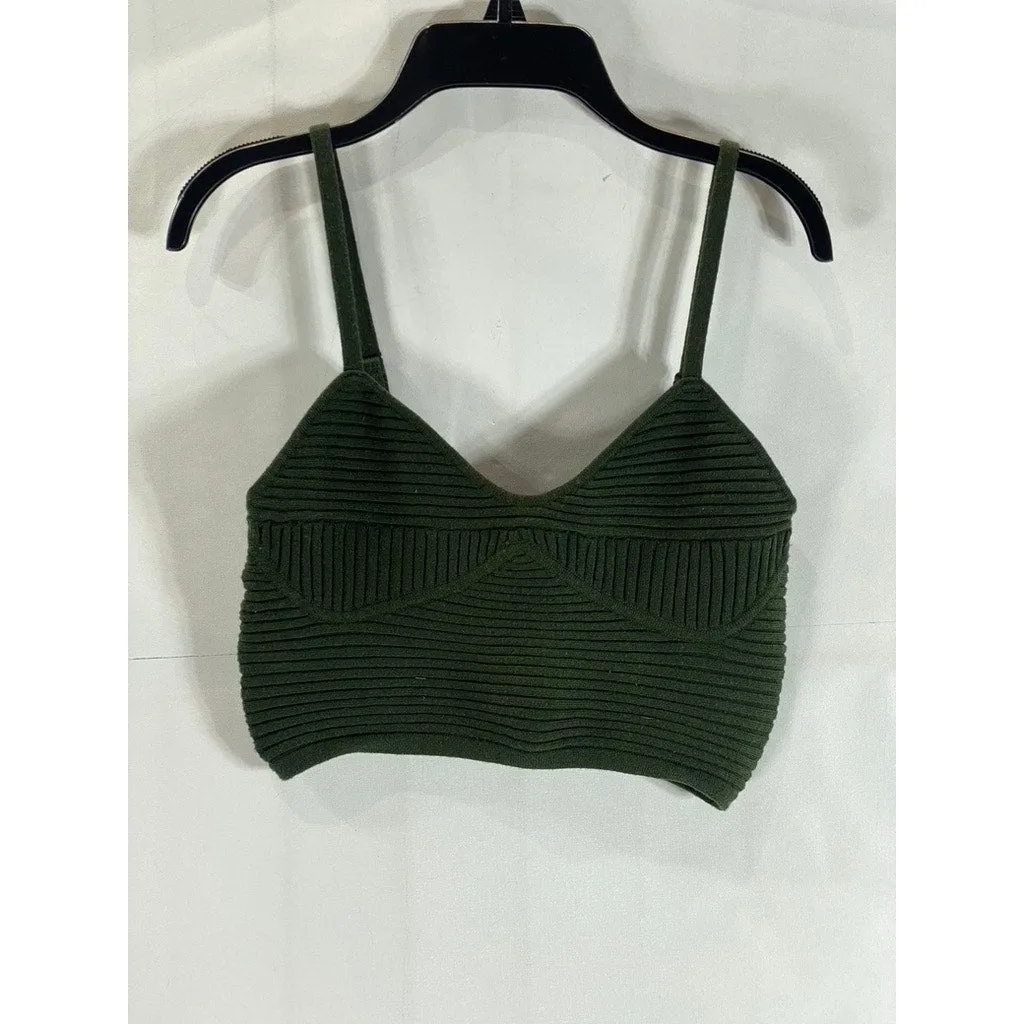 AERIE Women's Dark Green Ribbed Corset Sweater Crop Tank Top SZ M