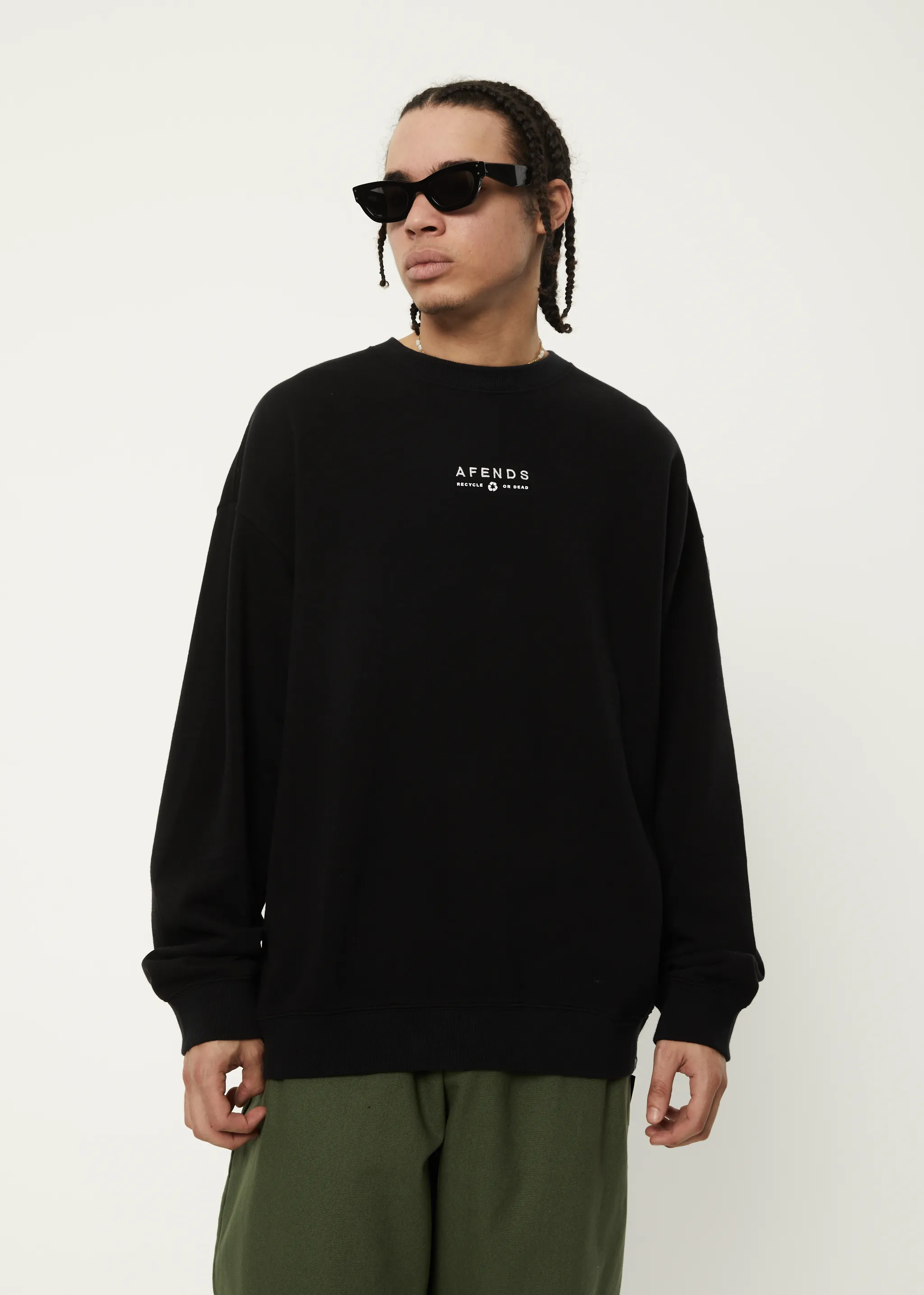 AFENDS Mens Calico - Crew Neck Jumper - Black