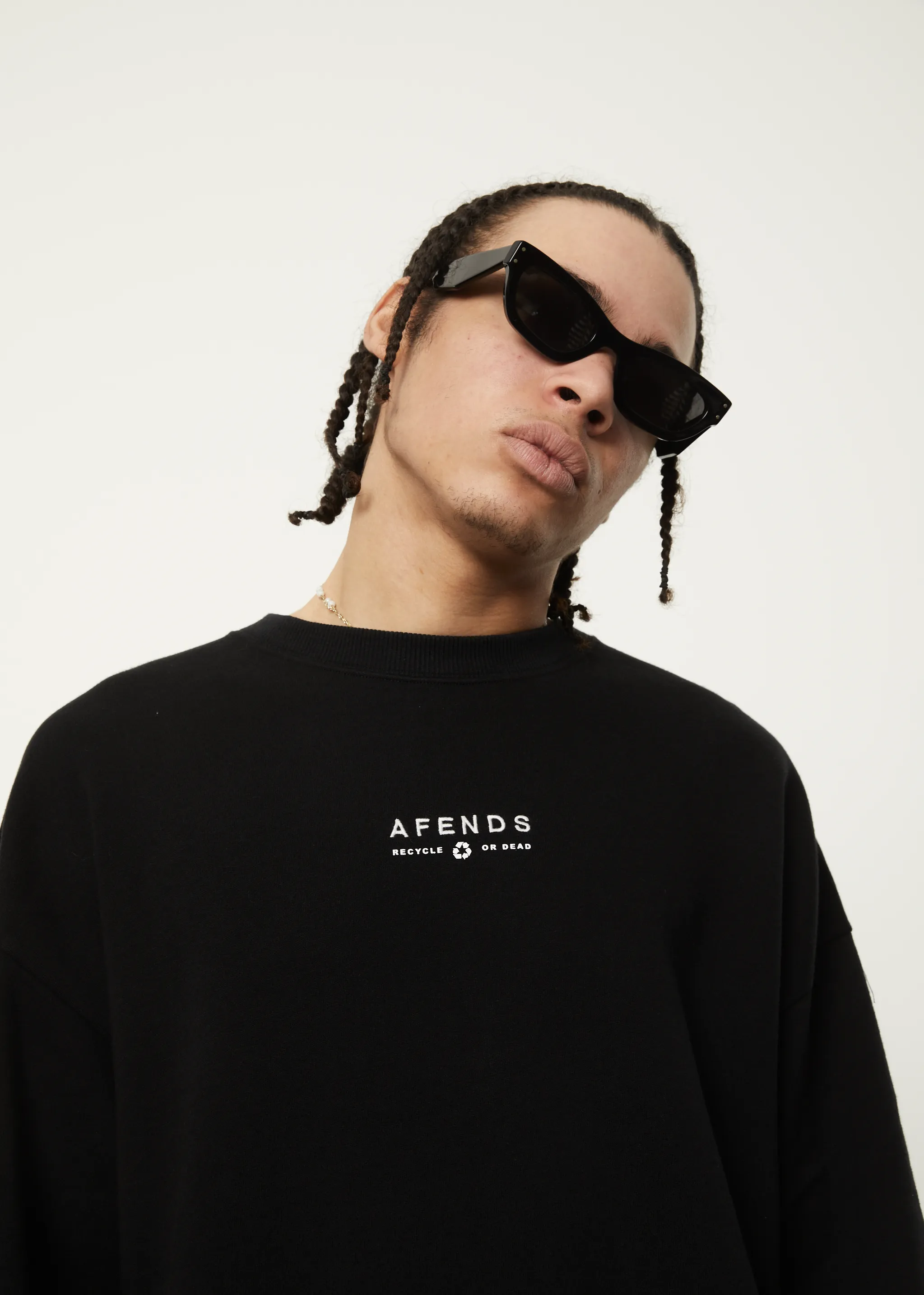 AFENDS Mens Calico - Crew Neck Jumper - Black