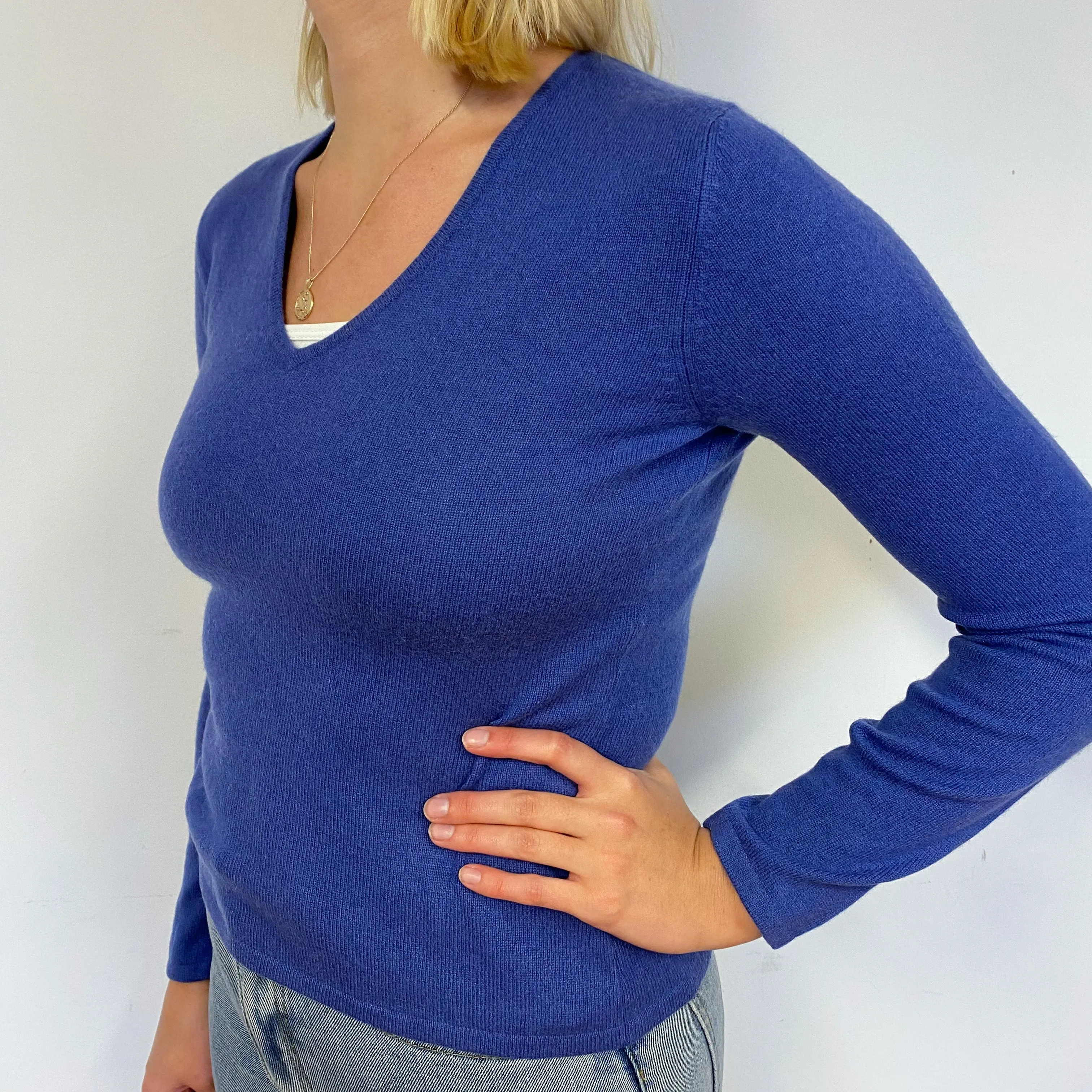 Amethyst Purple Cashmere V-Neck Jumper Small