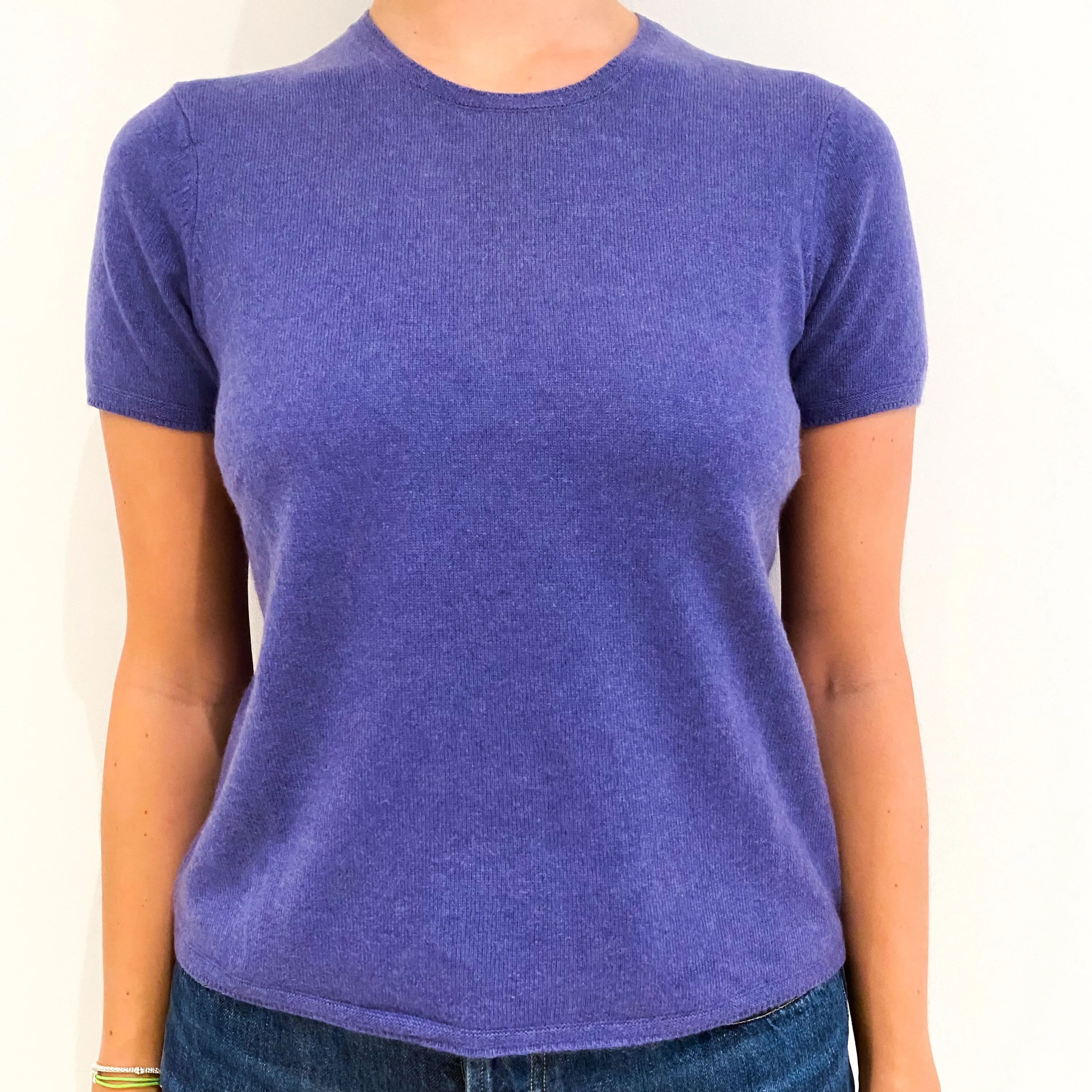 Amethyst Purple Short Sleeved Cashmere Crew Neck Jumper Medium