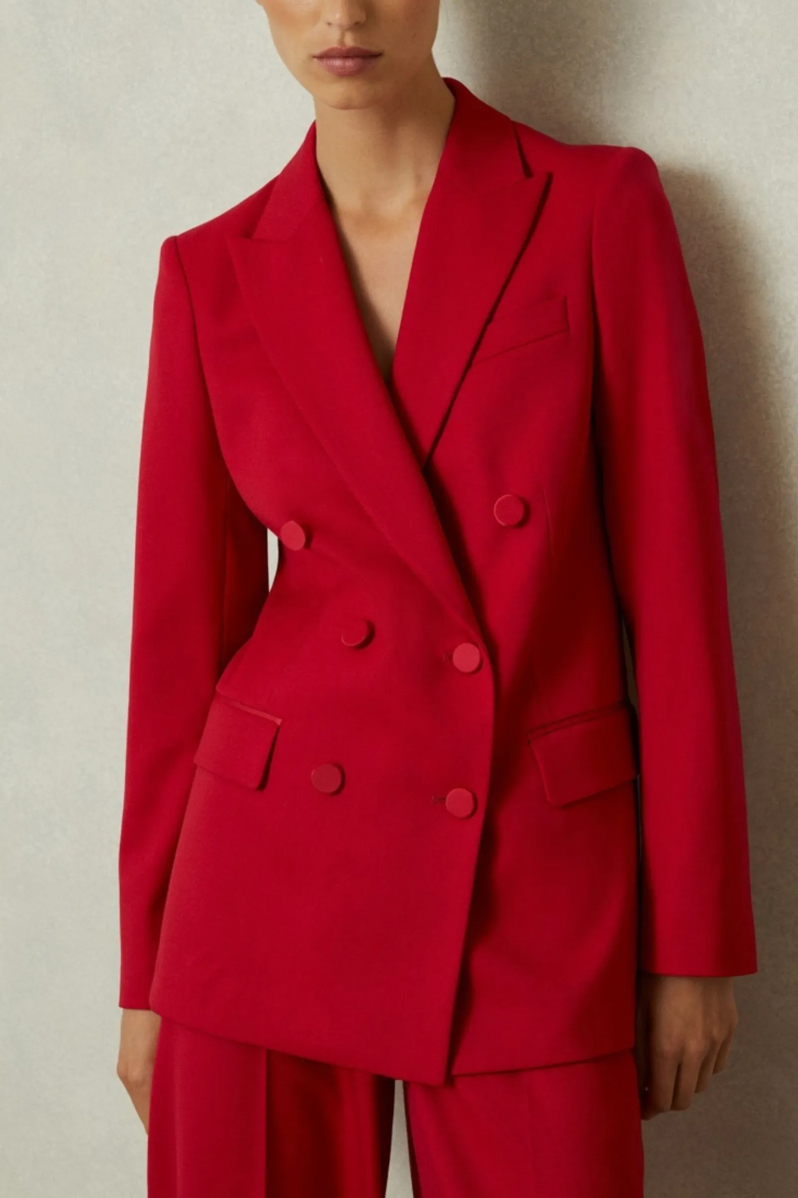 Anna Petite Wool Blend Double Breasted Blazer & Trouser in Red