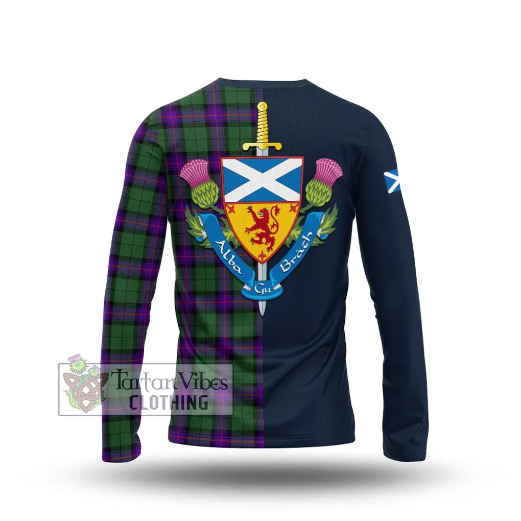 Armstrong Modern Tartan Long Sleeve T-Shirt Alba with Scottish Lion Royal Arm Half Style