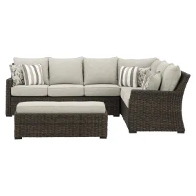 Ashley Brook Ranch Sectional Outdoor Sofa with Cushions - Brown