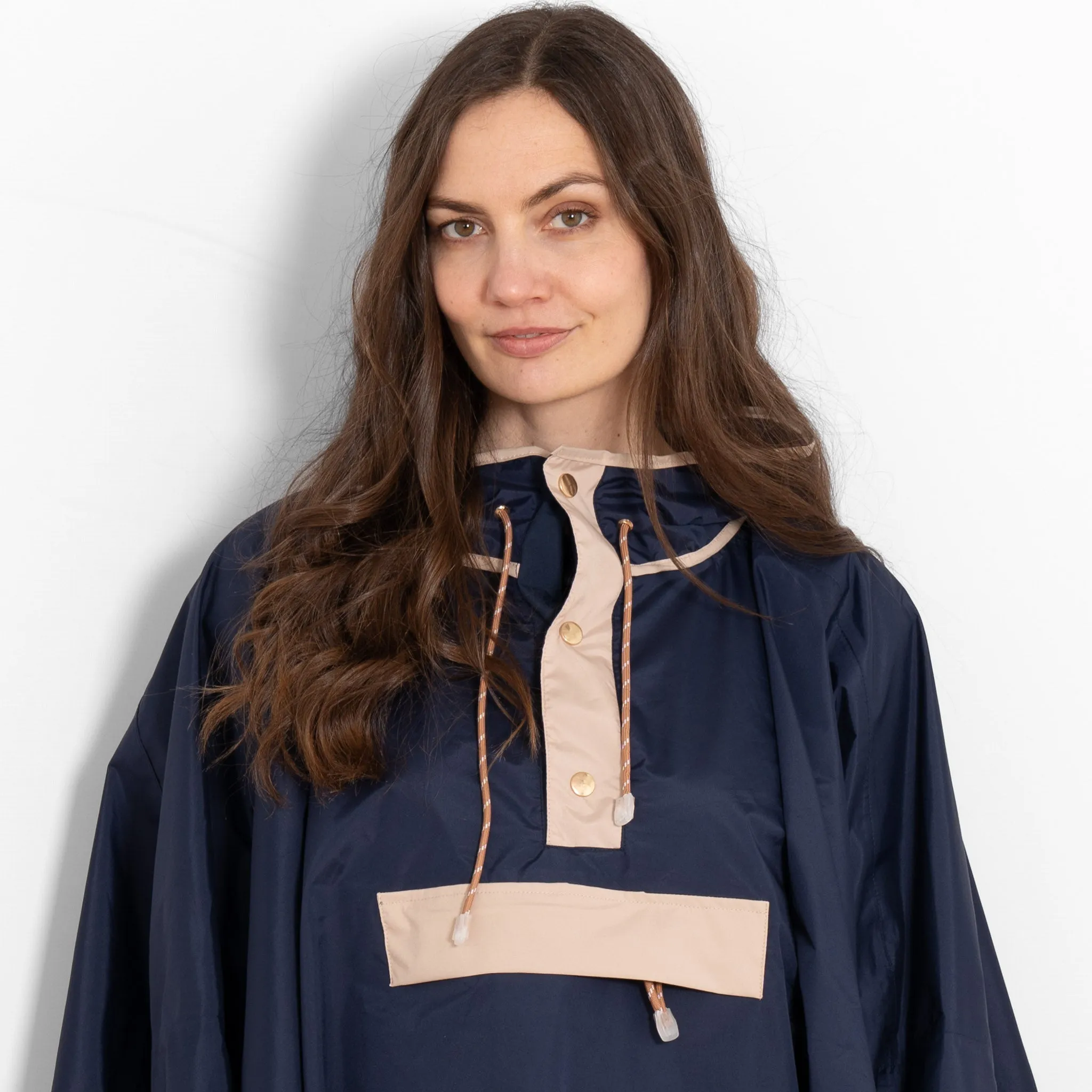 Aspen Rain Poncho - Navy Blue/Stone