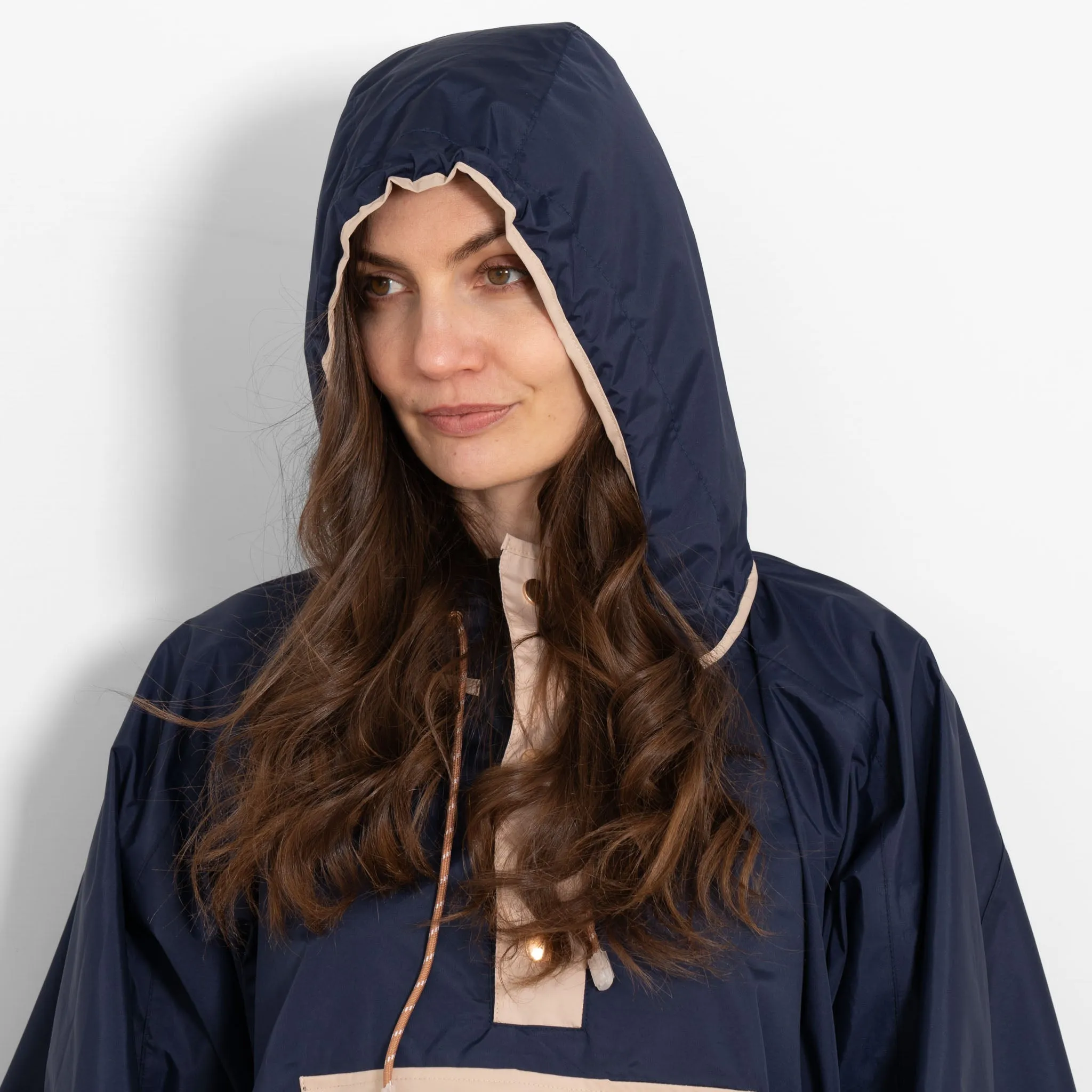 Aspen Rain Poncho - Navy Blue/Stone