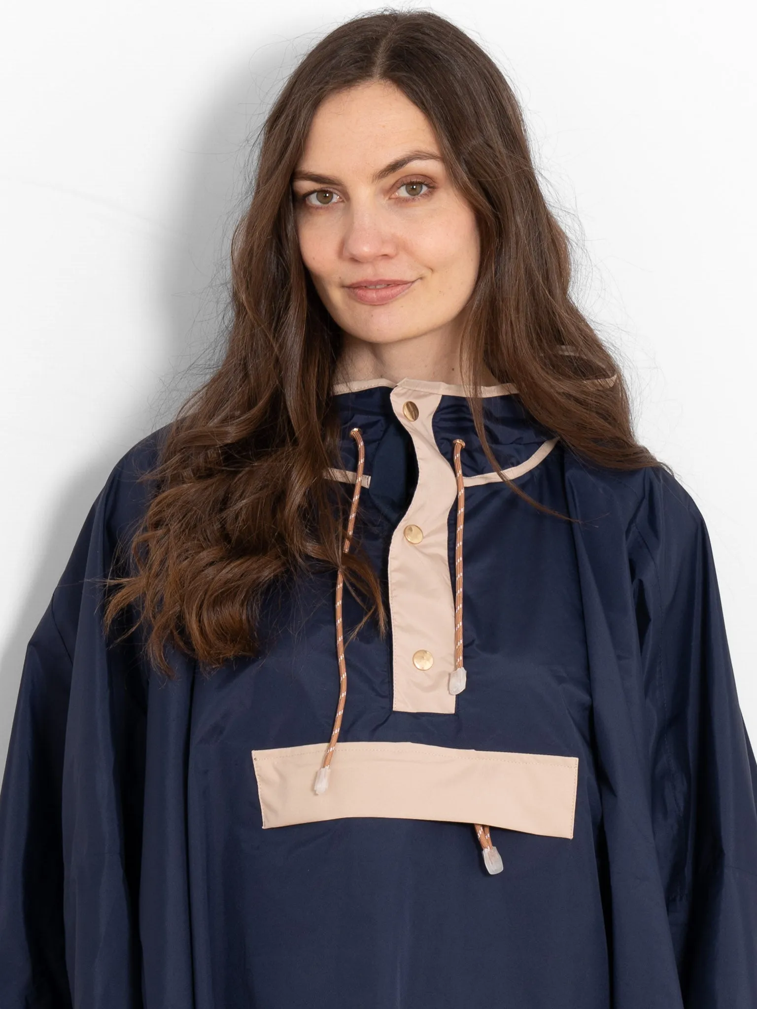 Aspen Rain Poncho - Navy Blue/Stone