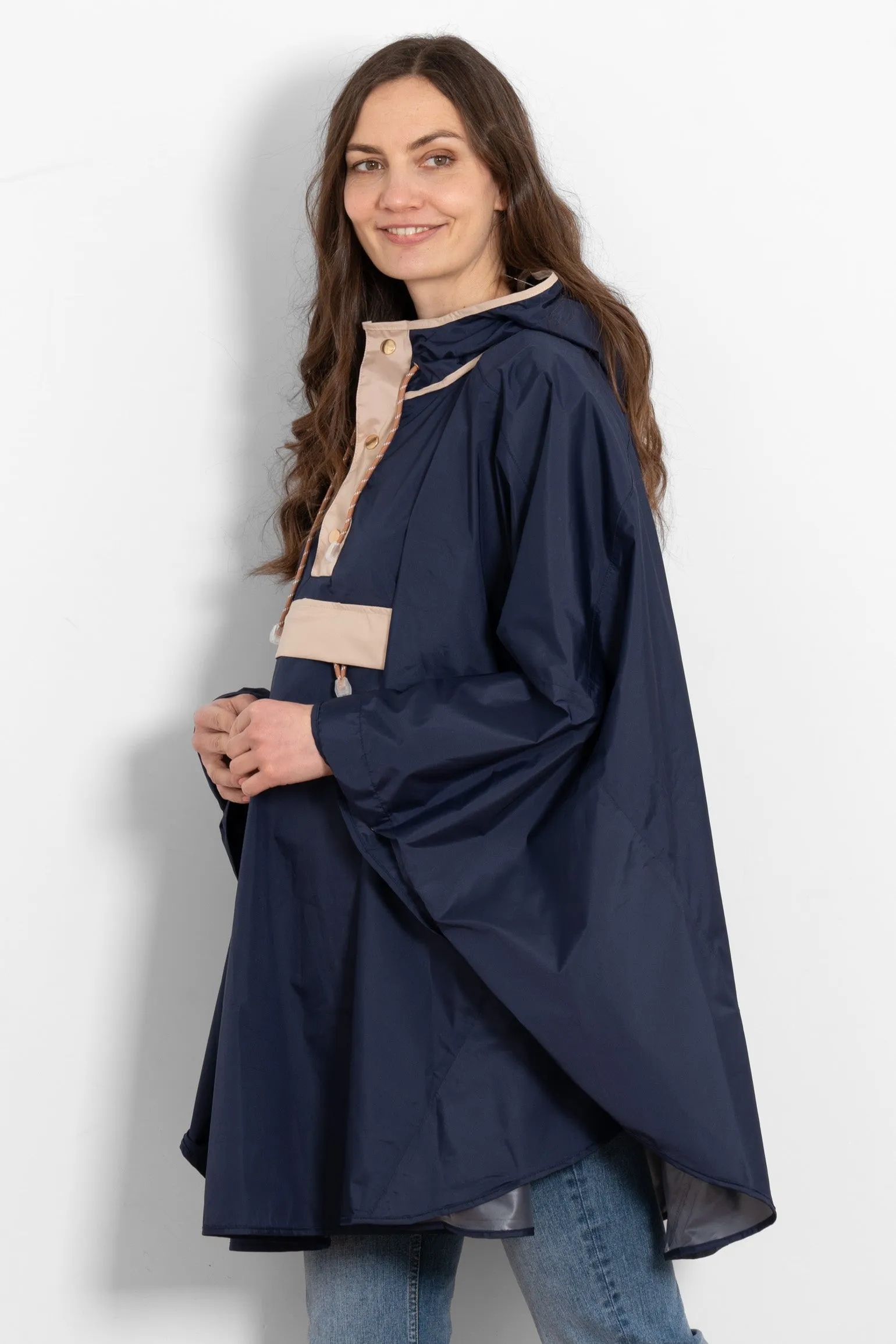 Aspen Rain Poncho - Navy Blue/Stone