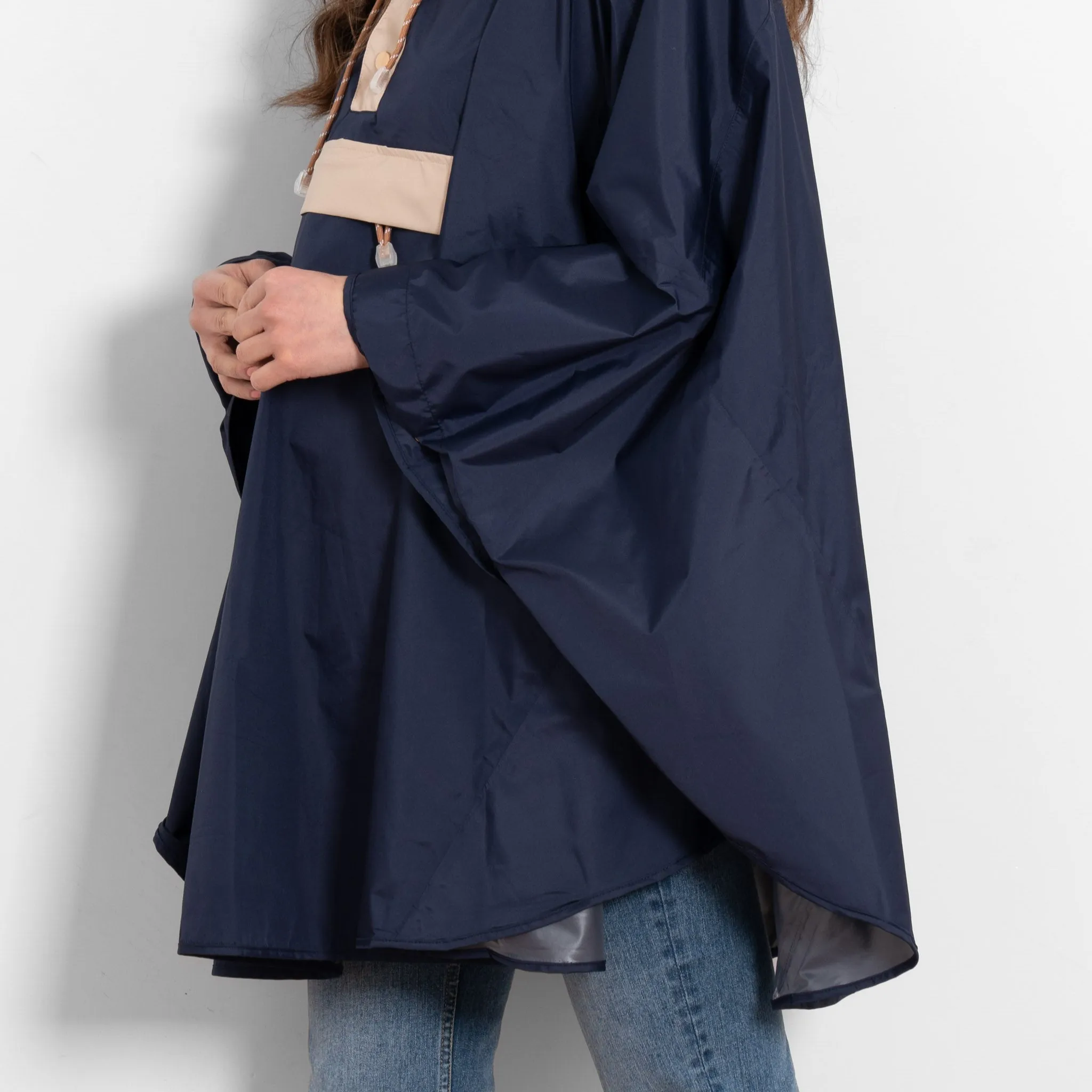 Aspen Rain Poncho - Navy Blue/Stone