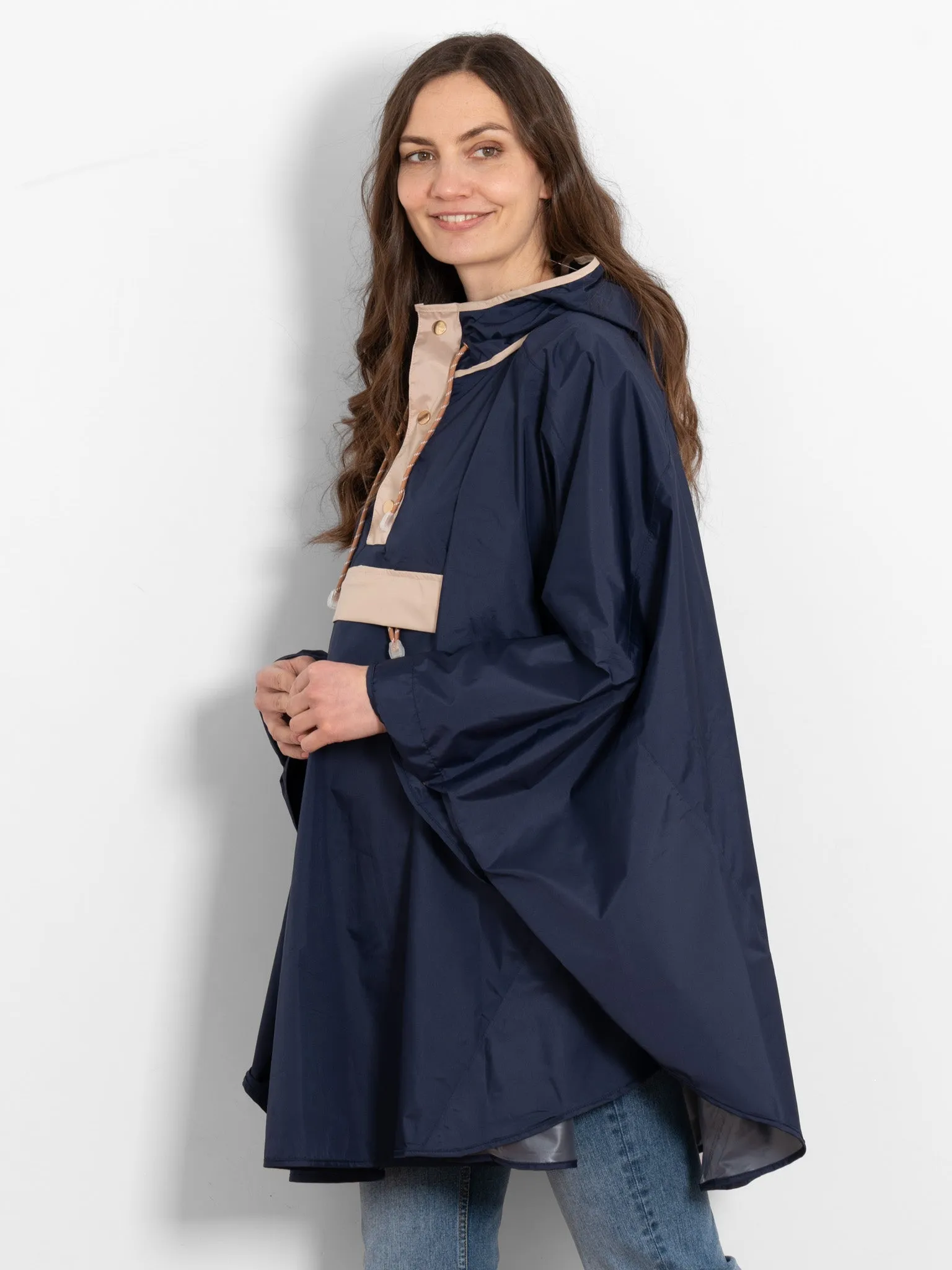 Aspen Rain Poncho - Navy Blue/Stone