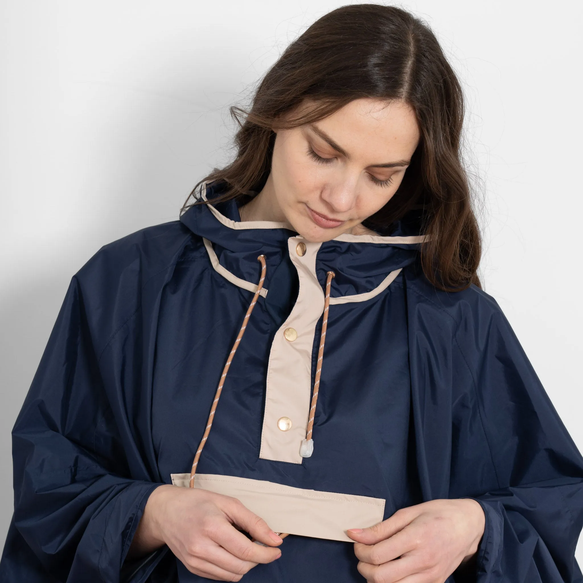 Aspen Rain Poncho - Navy Blue/Stone