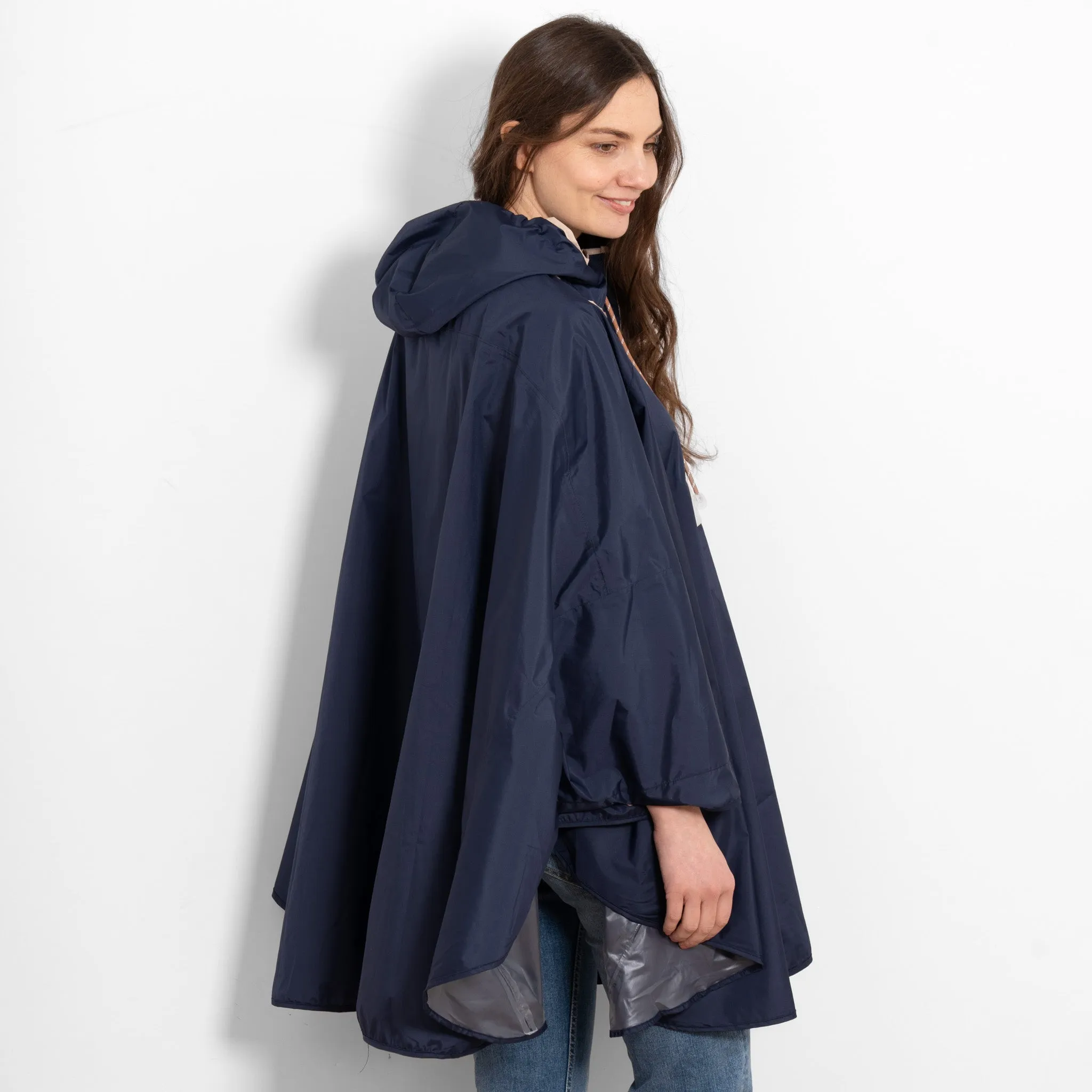 Aspen Rain Poncho - Navy Blue/Stone