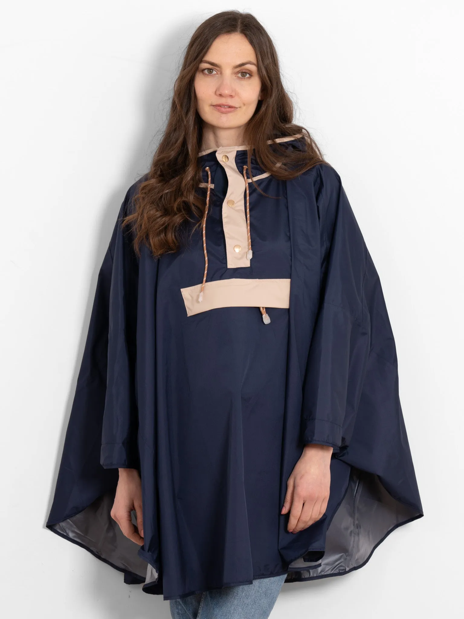 Aspen Rain Poncho - Navy Blue/Stone