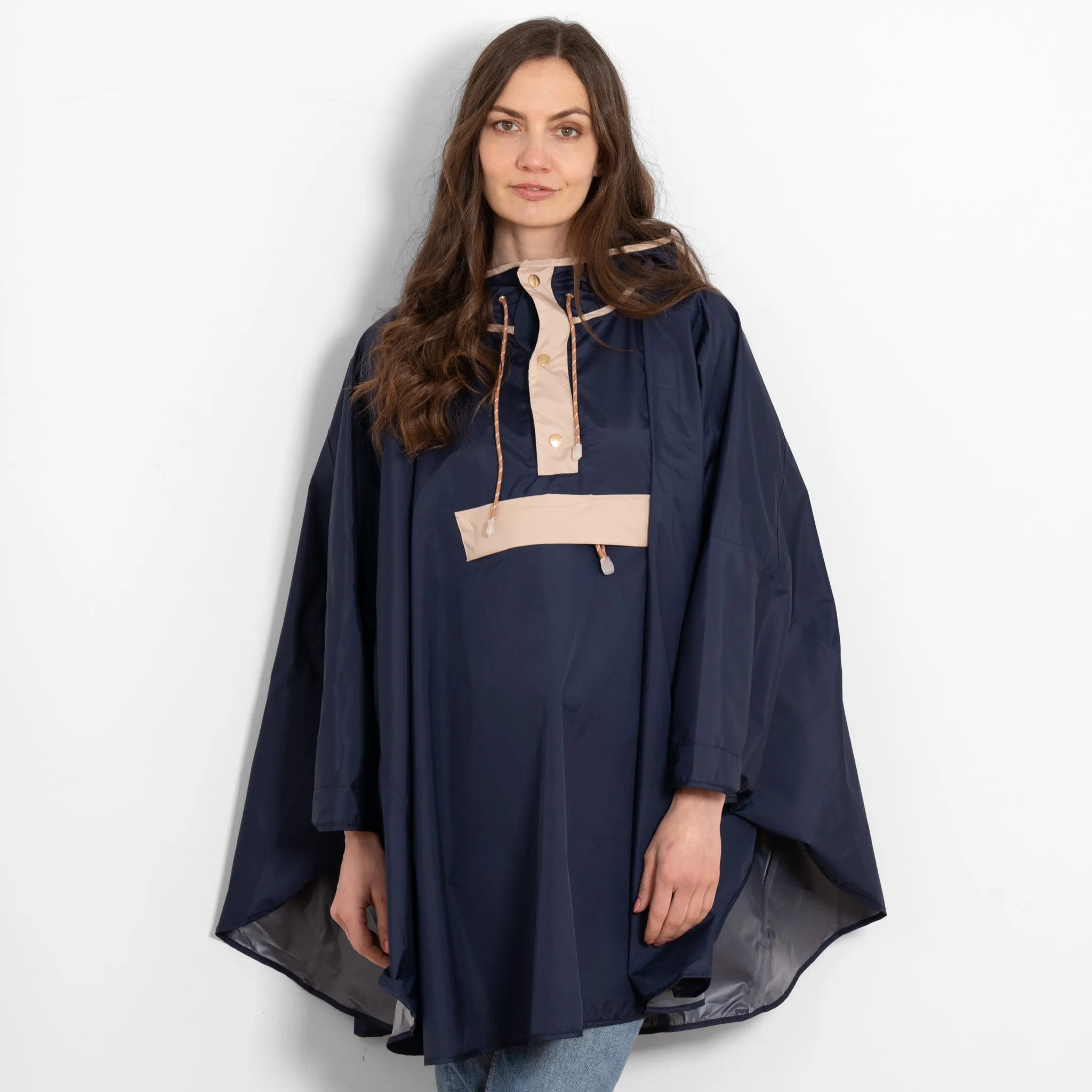 Aspen Rain Poncho - Navy Blue/Stone