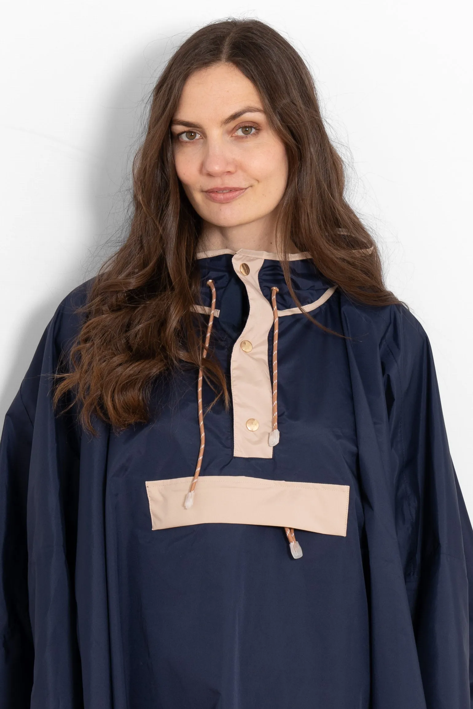 Aspen Rain Poncho - Navy Blue/Stone