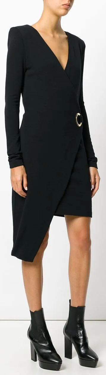 Asymmetric Black Wrap Front Dress