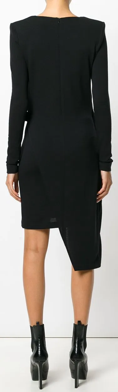 Asymmetric Black Wrap Front Dress