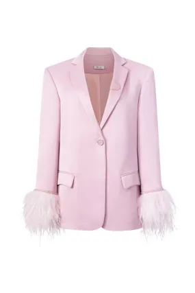 BABY PINK KIERA TAFFETA FEATHER BLAZER