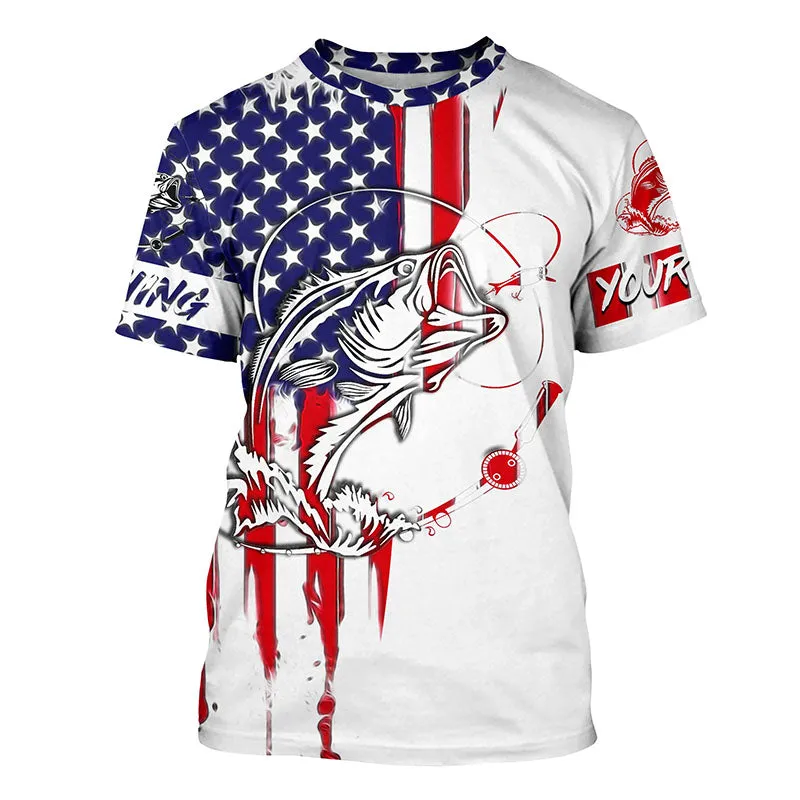 Bass Fishing America Flag 3D Long Sleeve Fishing Shirt Fishing Jersey For Fisherman