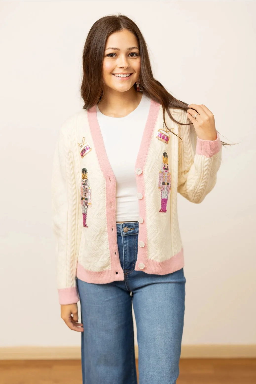 Beige and Pink Nutcracker Sweater by Southern Grace