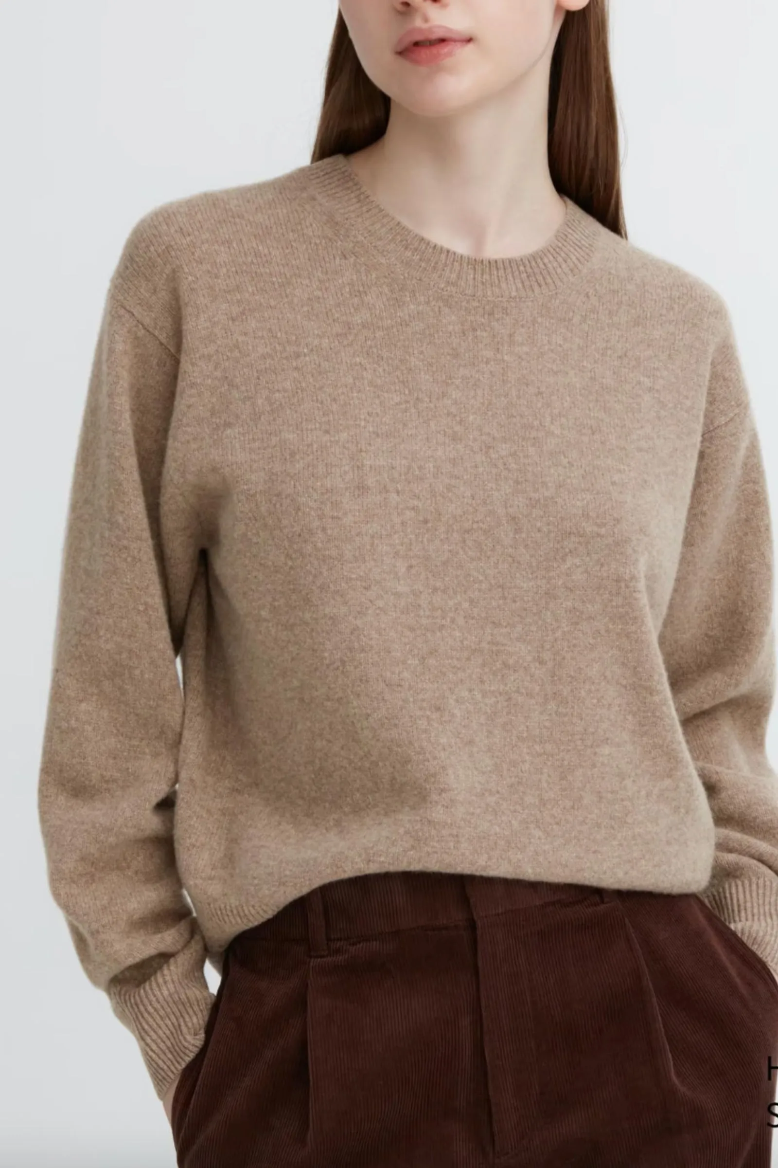 Beige Premium Lambswool Crew Neck Jumper