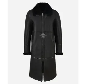 BERISA Reversible Sheepskin Coat Black Real Shearling Fur Long Coat