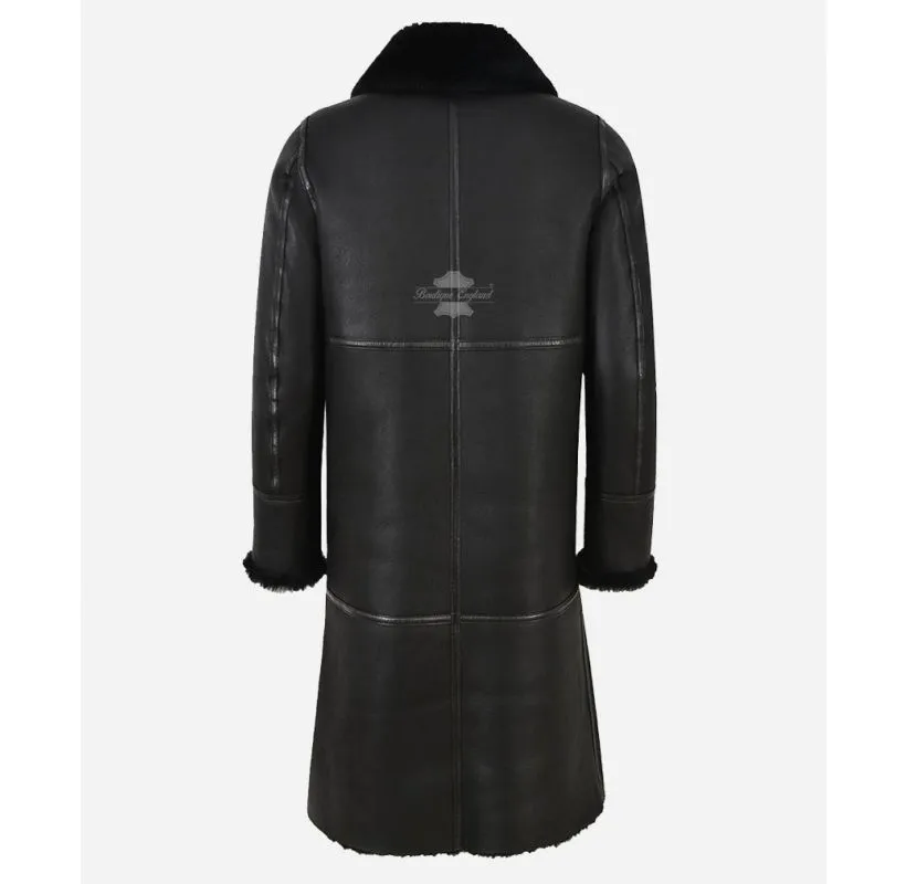 BERISA Reversible Sheepskin Coat Black Real Shearling Fur Long Coat