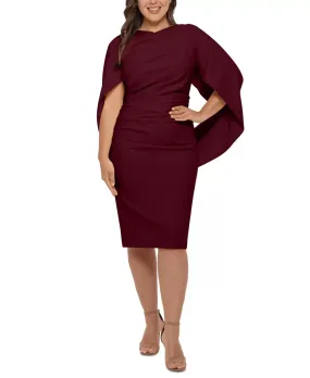 Betsy & Adam Plus Size Ruched Cape Dress