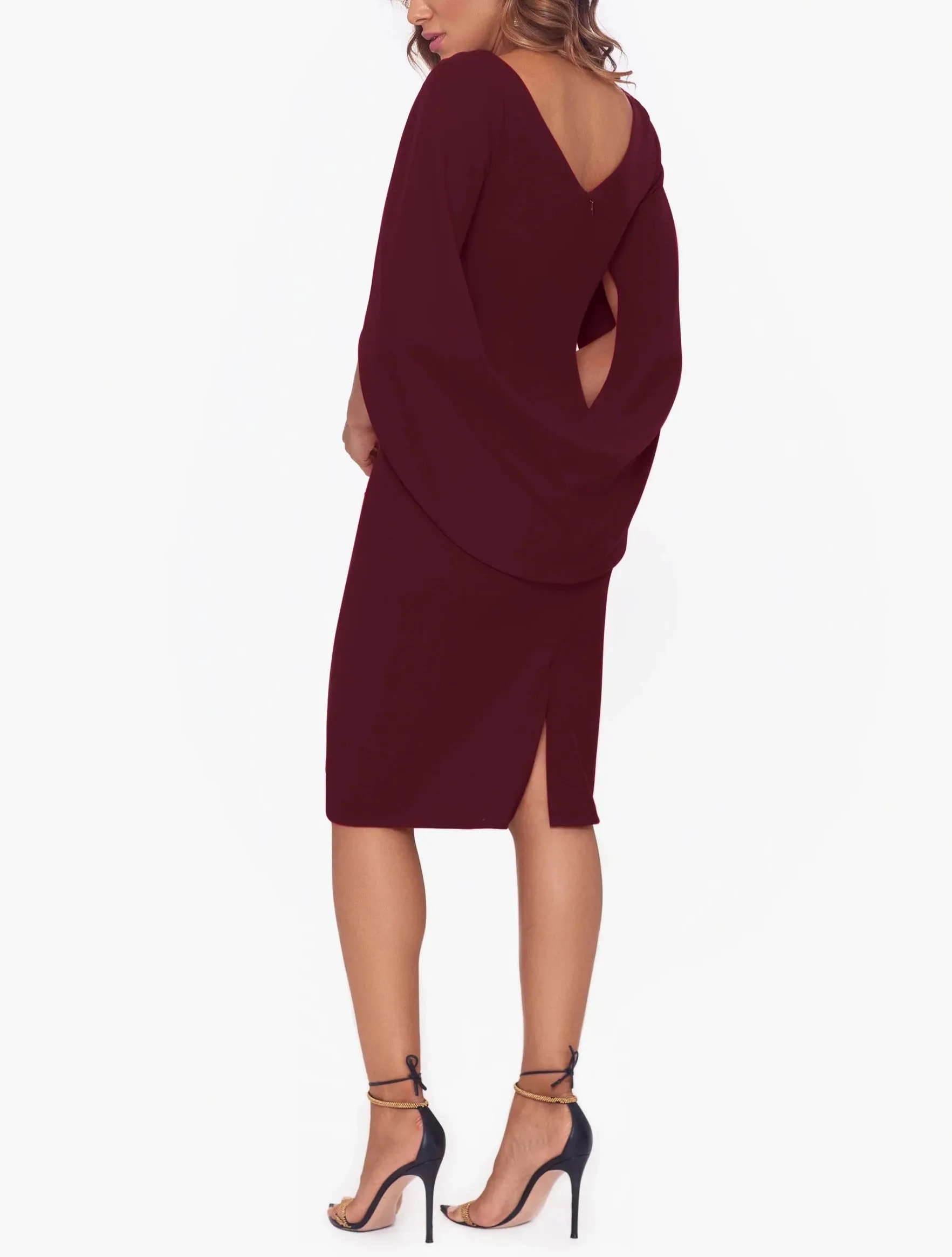 Betsy & Adam Plus Size Ruched Cape Dress