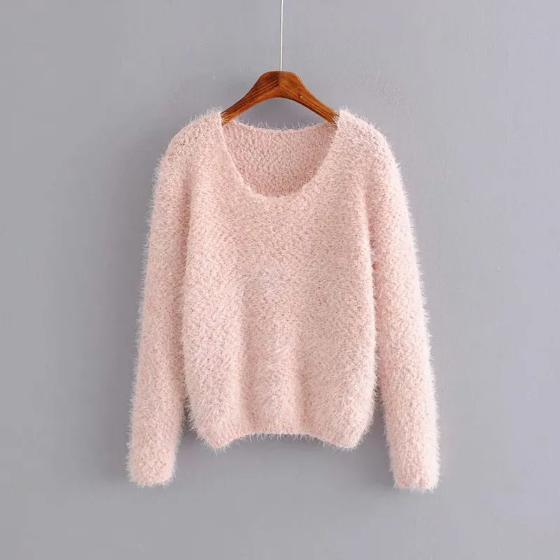 Big Neck Pure Color Mohair Pure Color Crop Sweater