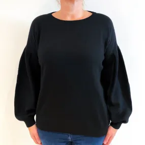 Black Balloon Sleeved Cashmere Crew Neck Jumper Large